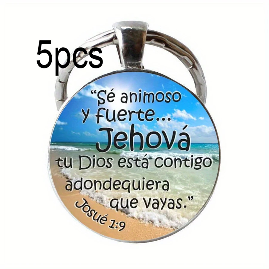 Alphabet Spanish Se animoso God Jehovah Time Gemstone Keychain