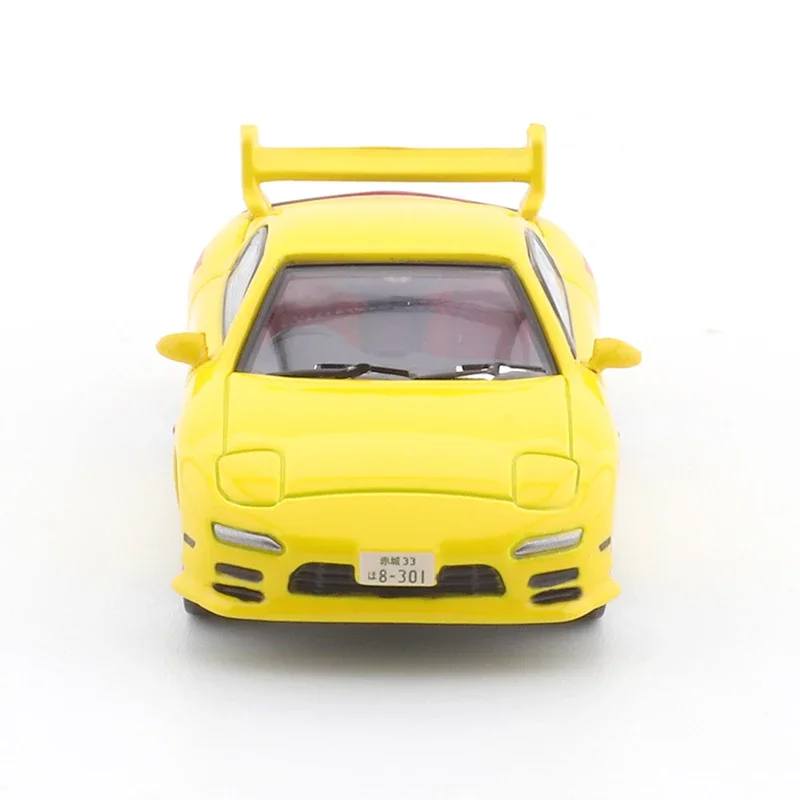 TIME MICRO 1: 64 Alloy Die Cast Car Model Header Text D Mazda RX-7 Yellow Diecast Model Car Toy Collection Gift for Boy