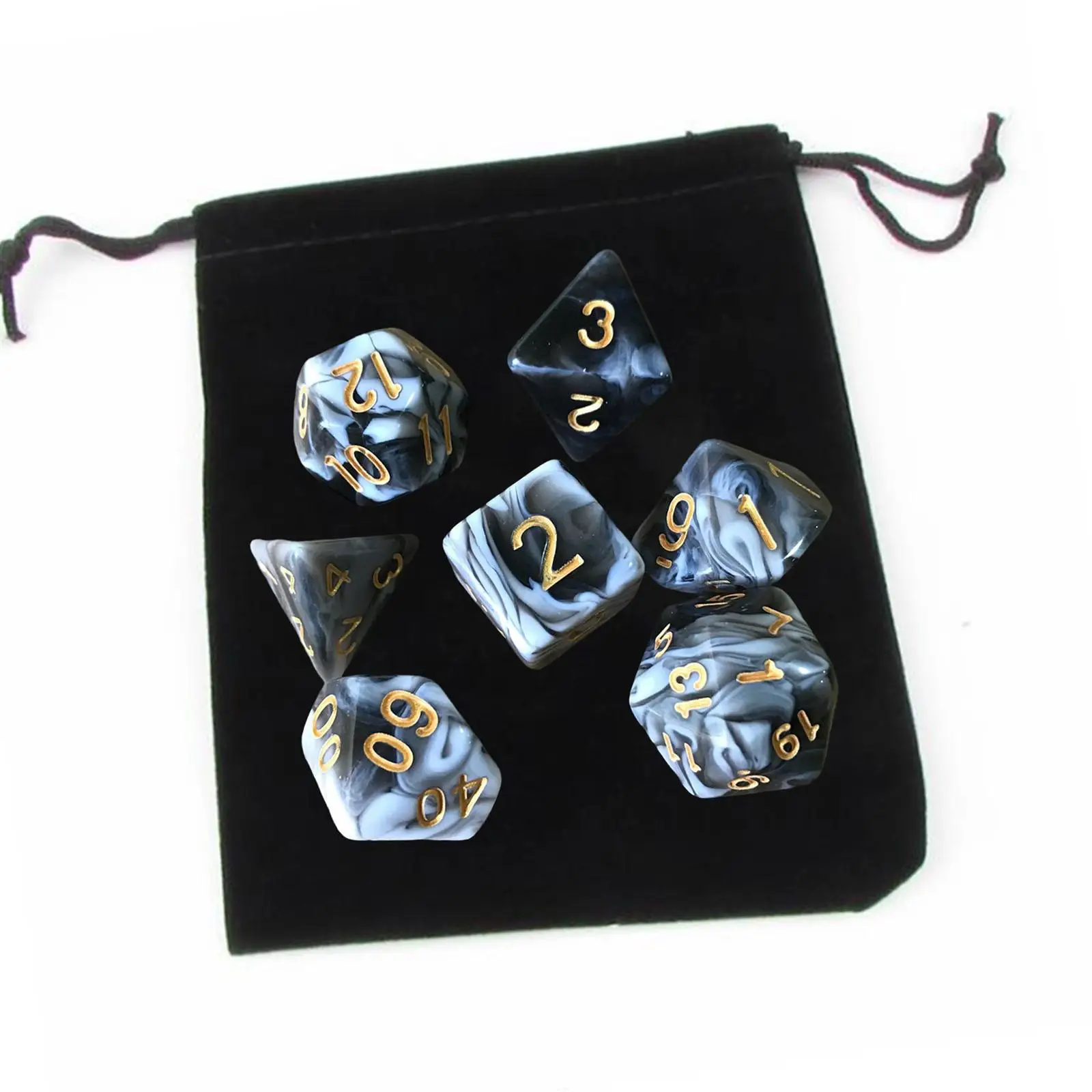 Pack of 7 Polyhedral Dices Set D8 D10 D12 D20 Bar Toys with Pouch for DND RPG