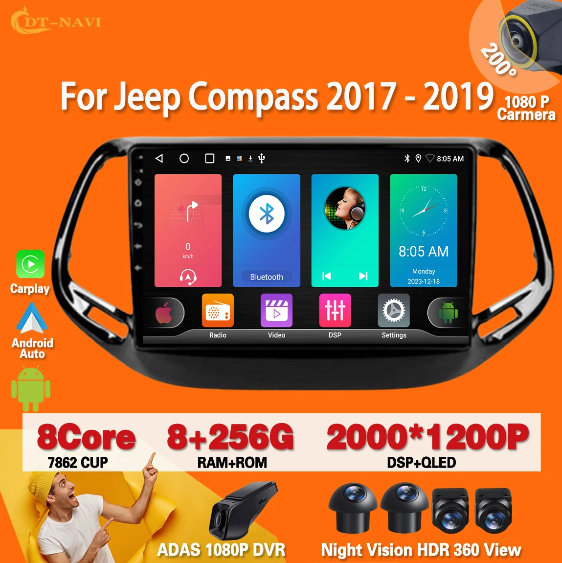 

Android 13 для Jeep Compass 2017 2018 2019 автомобильное радио Carplay автомобильное радио стерео Мультимедийный плеер GPS навигация GPS 4G