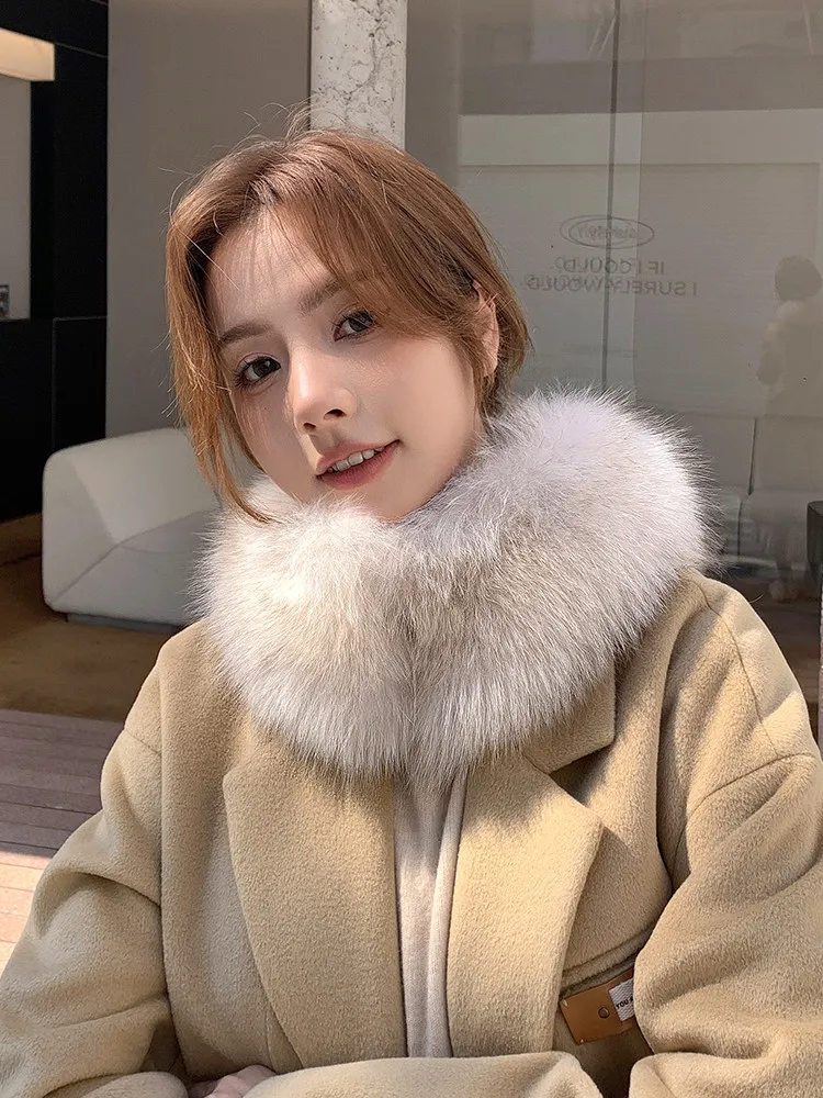 

Осенне-зимний воротник-шарф из натурального лисьего меха, утолщенный, пушистый, с магнитной застежкой, модный аксессуар