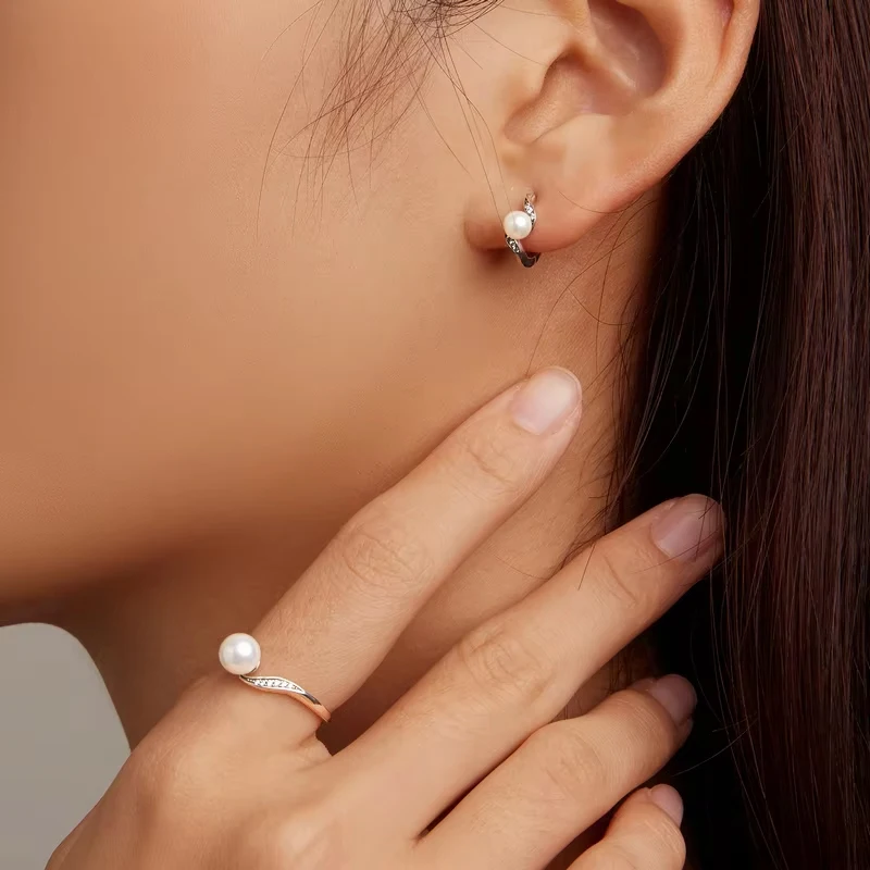Women's 925 Sterling Silver Shell Pearl Geometric Ring