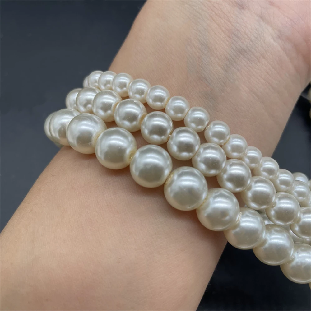 Natural Shell Beads Round Spherical White Polished Straight Hole Shell Beads Necklace Bracelet DIY Jewelry Making Accessories