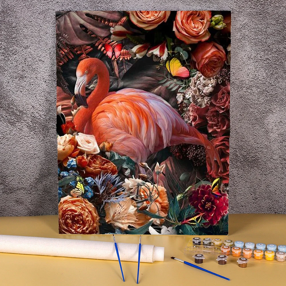 Kit de peinture par numéros pour la décoration de la maison, peinture à la main, fleurs, flamant rose, animal, toile, photo, bricolage, œuvre d'art acrylique, cadeau mural