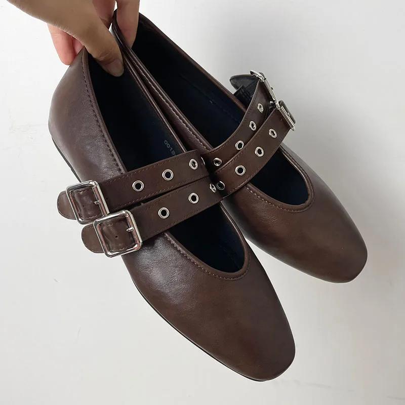 

Female Buckle Strap Footwear Ballet Flats Fashion Women Dance Shoes Spring Round Toe Ladies Flats With Lolita Shoes