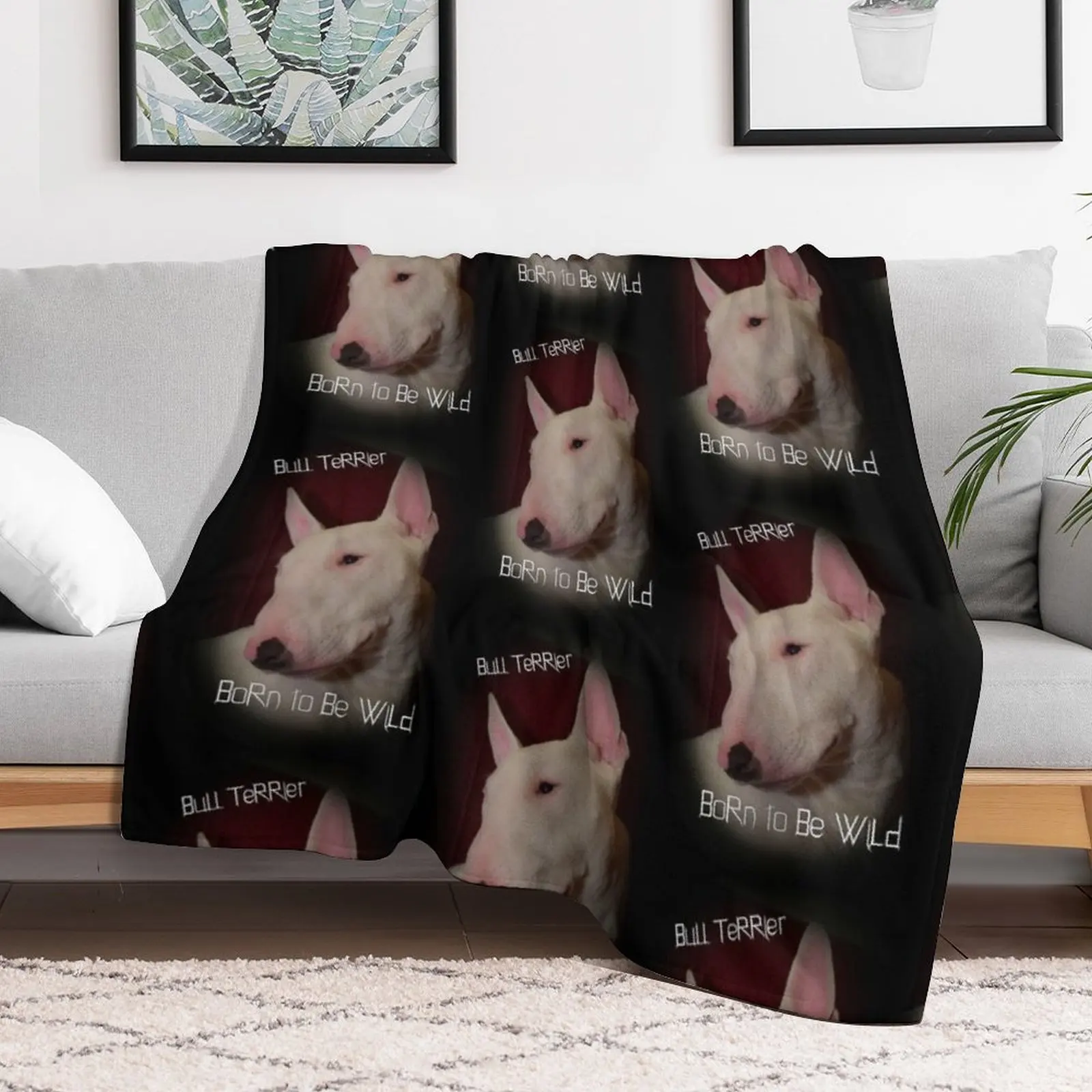 Bull Terrier born to be wild Throw Blanket Flannel Fabric Camping Blankets