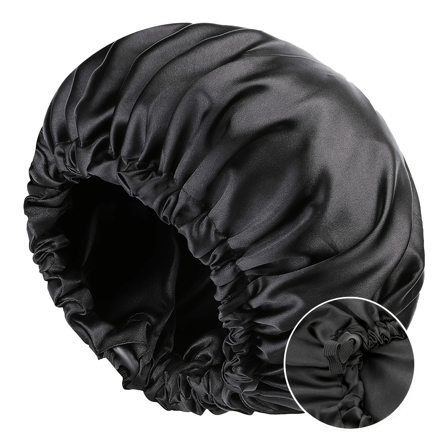 Fashionable Bonnet Solid Color Silky Satin Fabric Elastic Button Double Layer Sleep Hair Hat