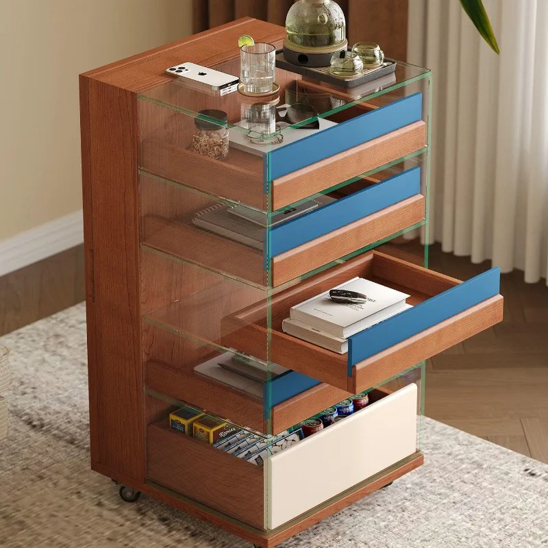Square edge storage integrated multi-layer cabinet removable storage tea table