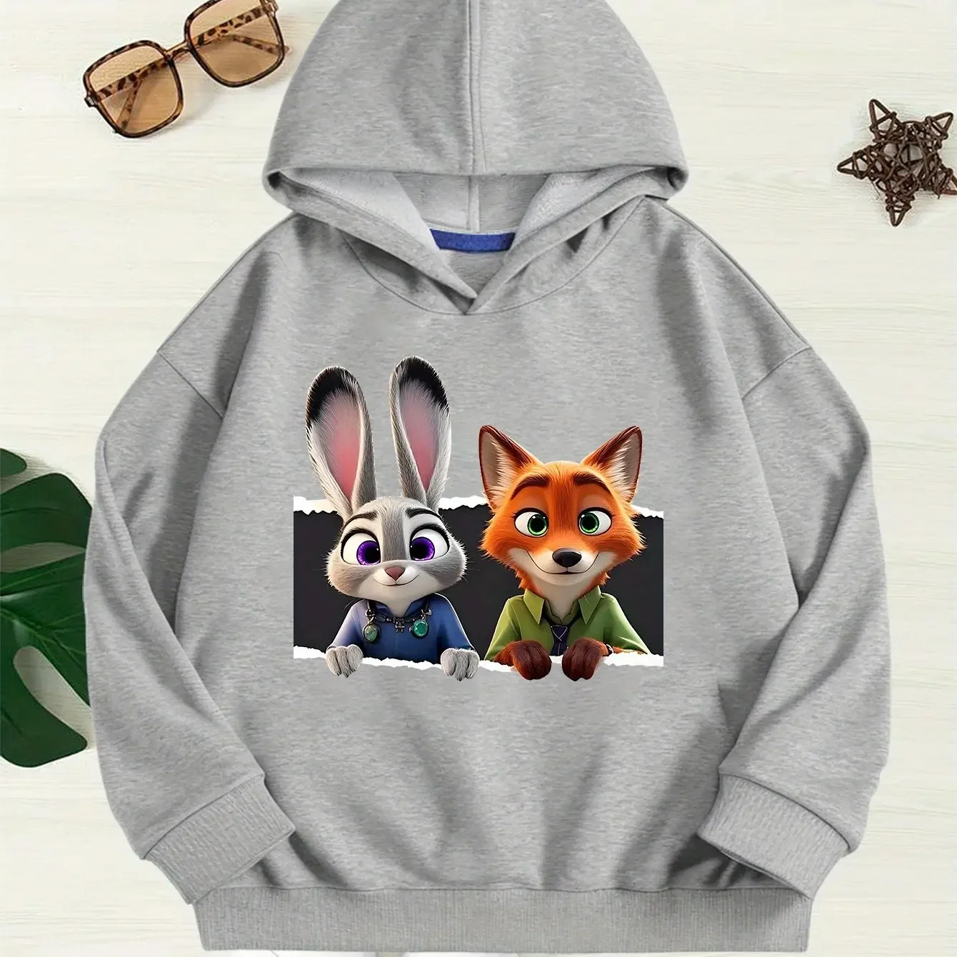 هوديس أزياء Zootopia من Disney لفصل الشتاء للأطفال بتصميم كرتوني لطيف على شكل أرنب وثعلب مطبوع ملابس الفتيات والأولاد
