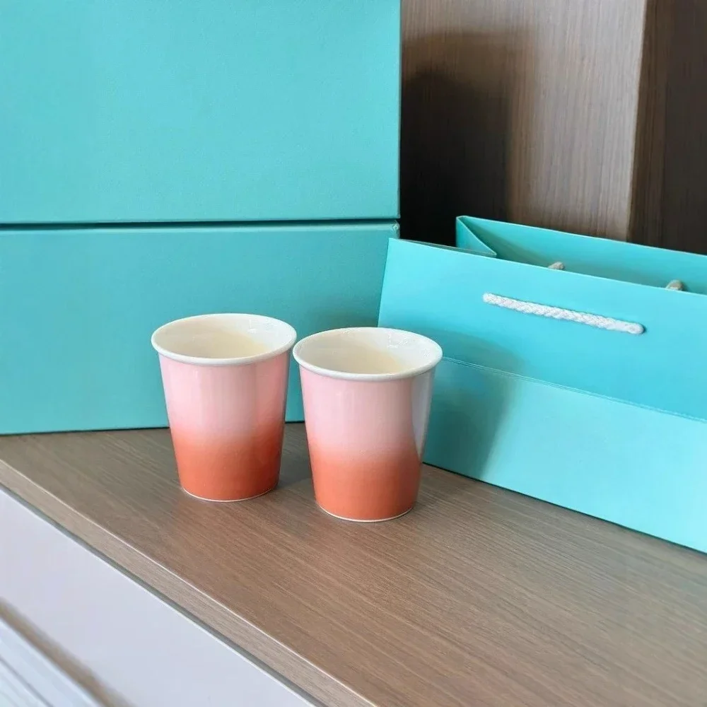 الفاخرة السيراميك القهوة الجاموس كوب حليب يده سميكة مكافحة السمط تقليد ورقة كوب الرياضة في الهواء الطلق كوب ماء التدرج اللون