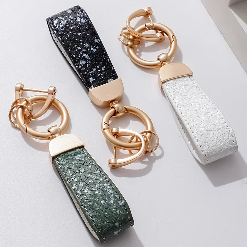 Custom Logo Light Luxury Leather Metal Keychain Pendant Personalize Car Bag Key Chain Holder Laser Engrave Keyring for Women