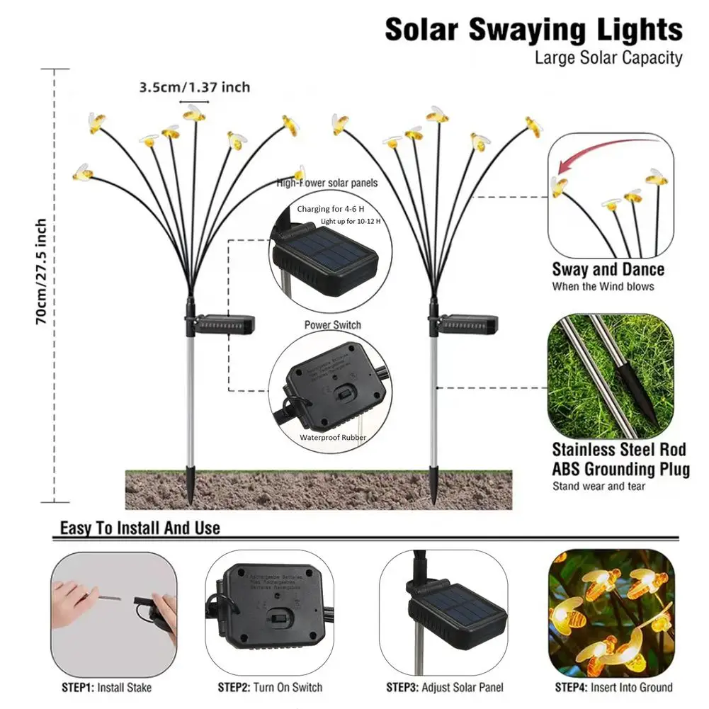 

Led Solar Bee Firefly Lights Waterproof Solar Garden Lights For Outdoor Yard Patio Walkway Decoration