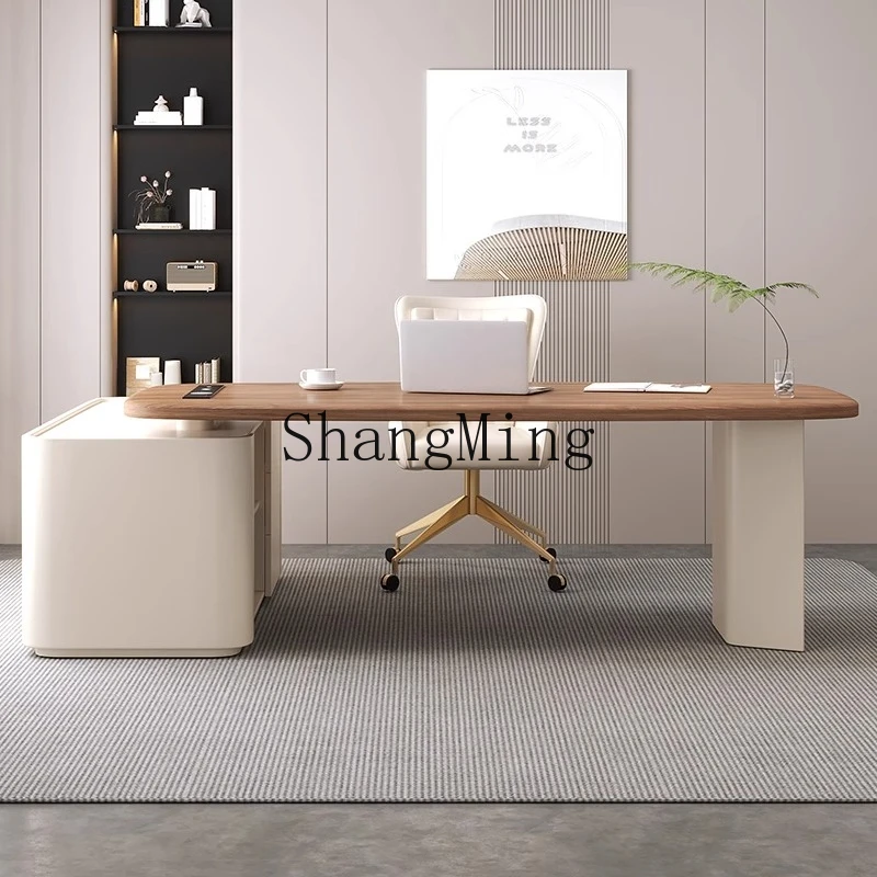 CL كريم نمط مكتب ركن مكتب المنزل الحديث مكتب الكتابة ضوء مكتب الكمبيوتر الفاخرة نمط الجوز