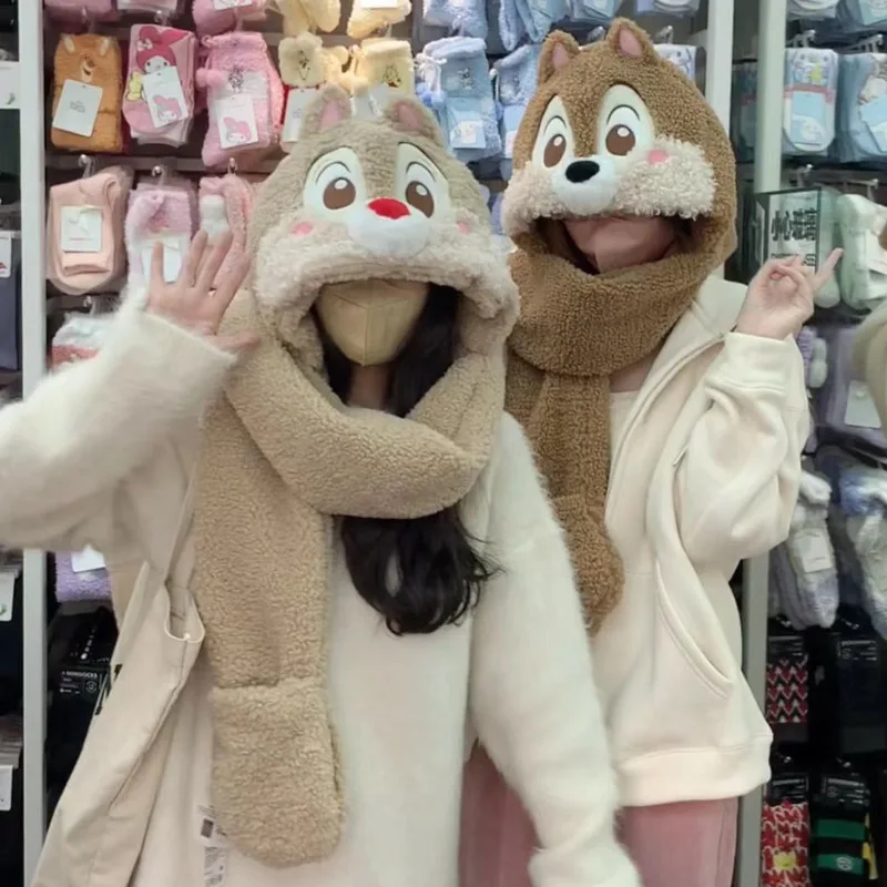 Kawaii Disney Chip 'n' Dale Scarf Anime Plush Long Ear Hats Cute Cartoon Hat Scarf Gloves Three In One Best Plush For Winter