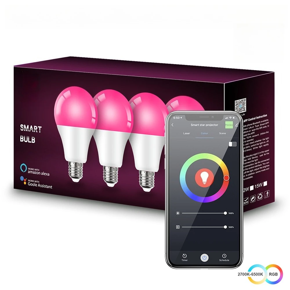 Tuya Smart WiFi Bluetooth LED Bulb APP Control RGB Color Changing Light Dimmable Multicolor LED Globe Bulb