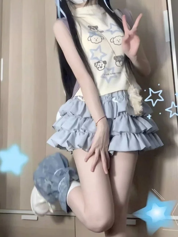 

Комплект в японском стиле Y2K: юбка-кейк и куртка с капюшоном для женщин, летний, маленький размер, в стиле субкультуры, дышащий, короткий, из двух предметов