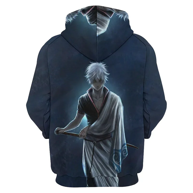 2024 Autumn and Winter New Japanese Anime Men's Hoodies 3D Printed Gintama Pattern Street Style Clothing Casual Sweatshirts