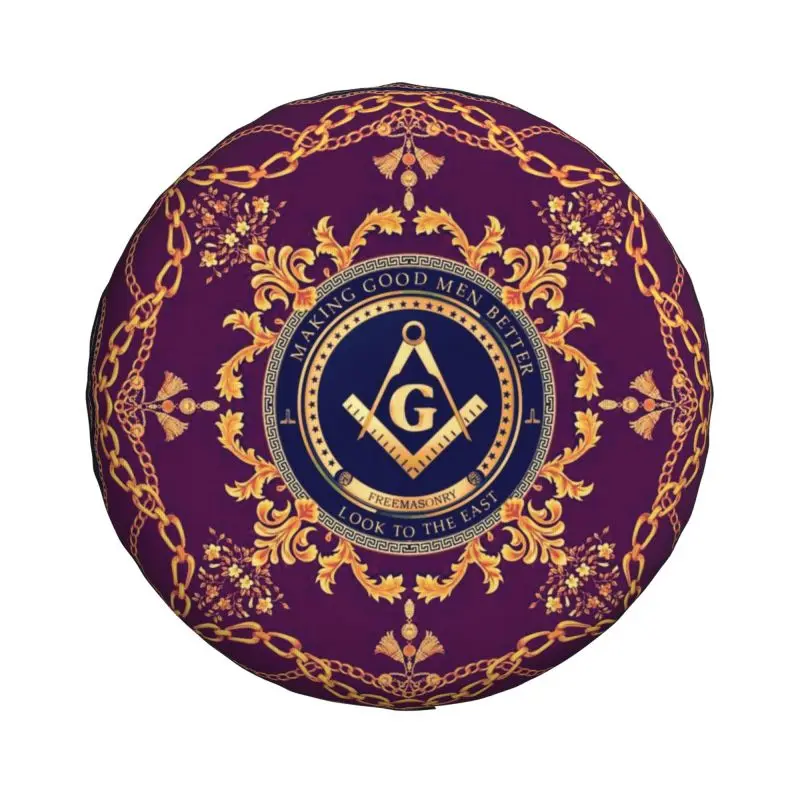 Custom Freemason Baroque Design Spare Wheel Cover for Jeep Mitsubishi Pajero 4x4 RV Masonic Mason Tire Protector 14