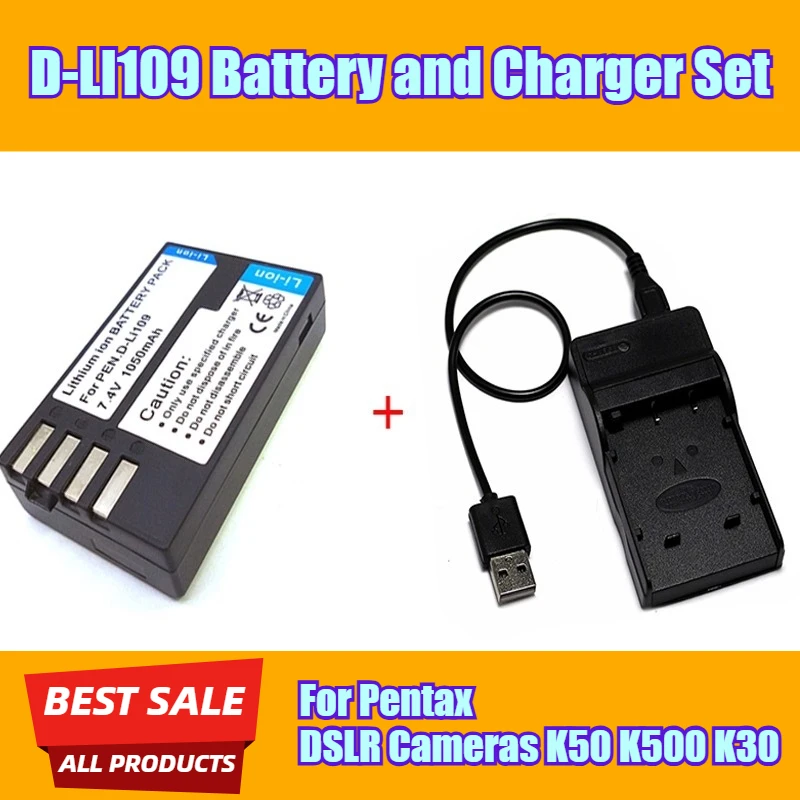 

7.4V 1050mAh D-LI109 Battery and Charger Set,for Pentax DSLR Cameras K50 K500 K30