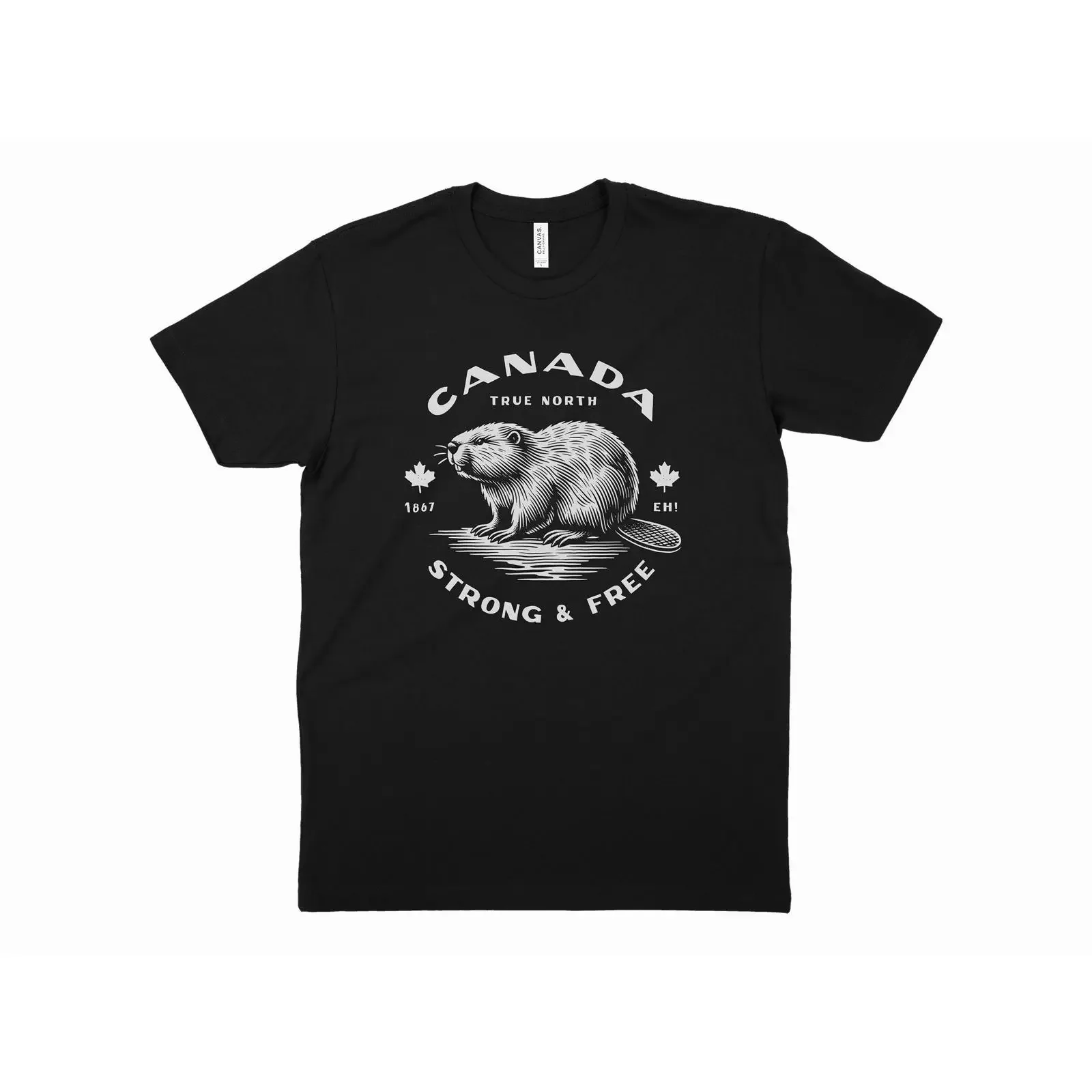 T-shirt Fierté Canadienne True North Strong Free Vintage Beaver, délavé vintage, respirant, tendance, polyvalent, graphique