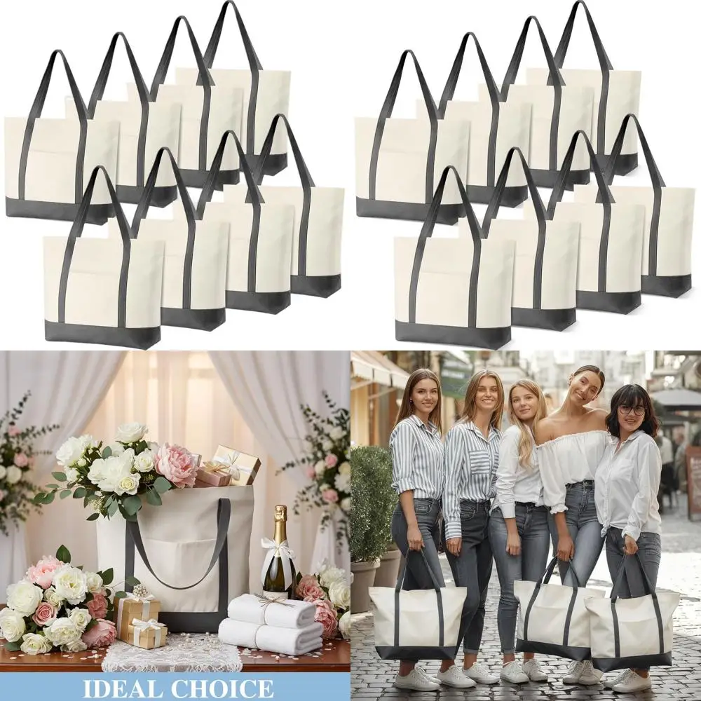 

Большие холщовые сумки-тоуты с верхней молнией, многоразовые сумки для покупок, для подарков на девичник (серые)