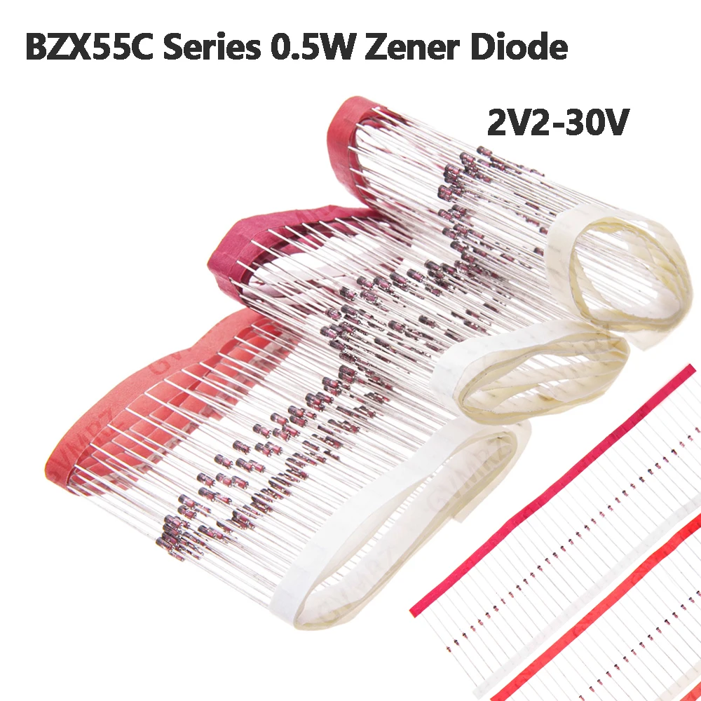 100PCS 2V2 30V 24V 30V 2V4 3V3 3V6 4V7 2V7 6V2 7V5 9V1 BZX55C Series 0.5W Zener Diode Voltage Regulator Diode  5V6 4V3 3V9 3V0