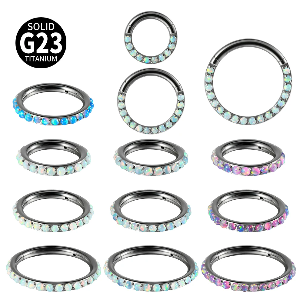 1PC G23 Titanium Micro Opal Septum Clicker Hinged Nose Hoop Ring Ear Tragus Cartilage Daith Helix Earring  Jewelry