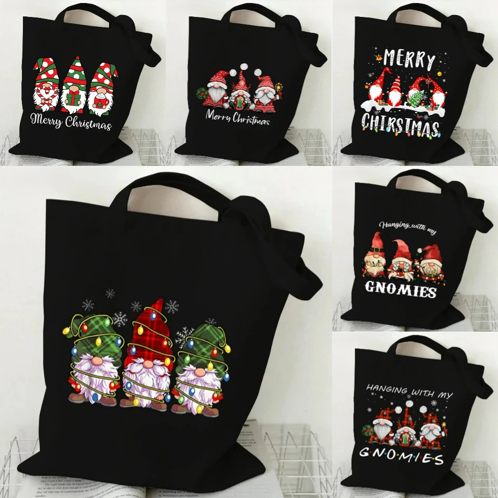 

Black Christmas Gnome Tree Tote Bag Christmas Elements Handbag Large-capacity Shoulder Bag for Christmas Holiday Shopping Use
