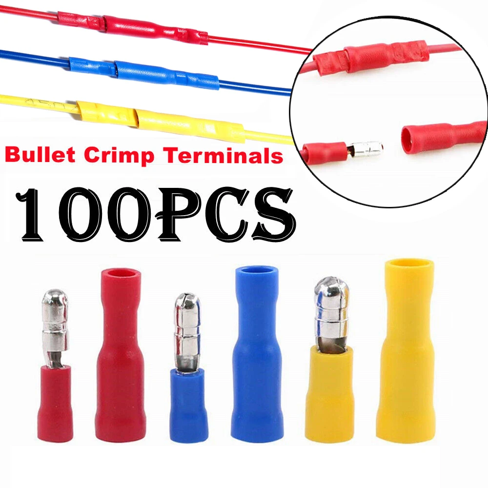 

100PCS Female and Male Crimp Bullet terminal Terminals Kit Automotive Wire Connector Set in Red Blue Yellow