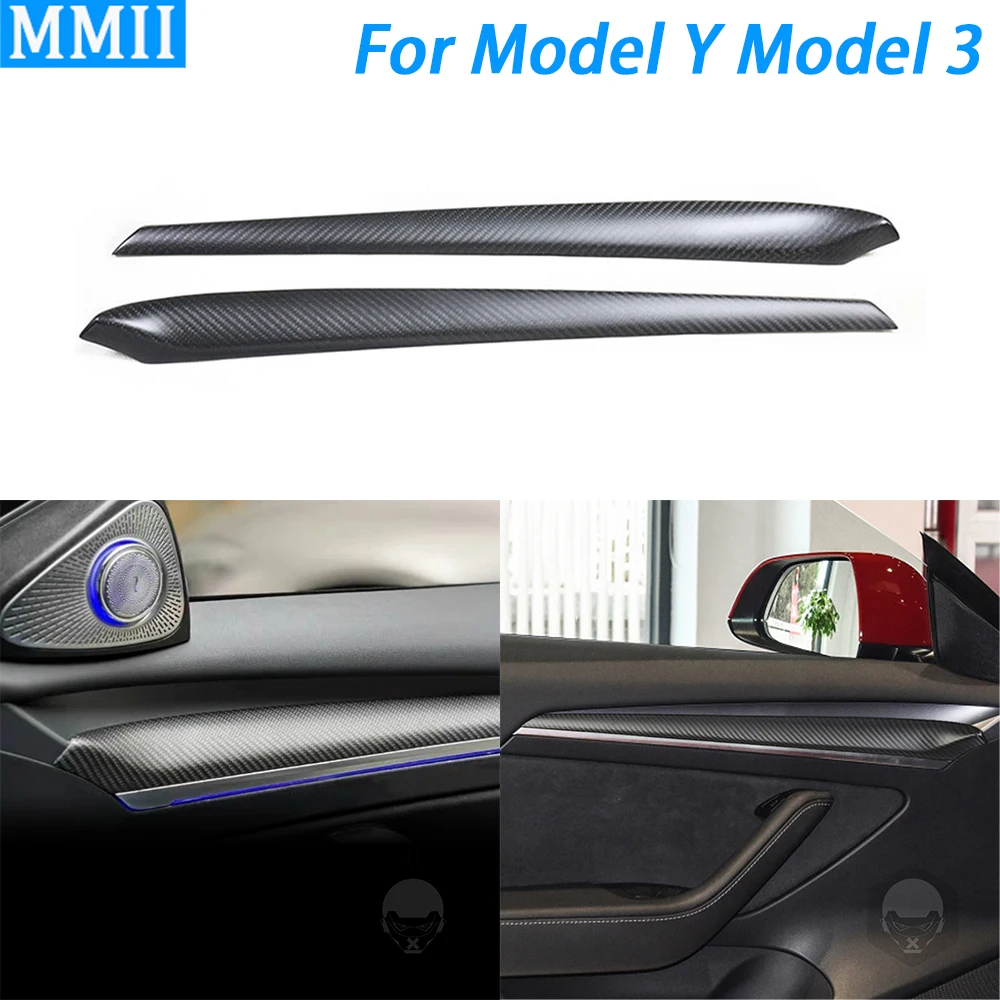 

For Tesla Model 3 Model Y 2021-23 Real Matte Carbon Fiber Door Panel Trim Cover Car Interior Decoration Retrofitting Accessories