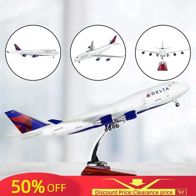 Airplane Model Toys Diecast Resin Delta Boeing 747 Airplane Aircraft Airlines Airways Air Bus with Lights Toys Gift Home Decor