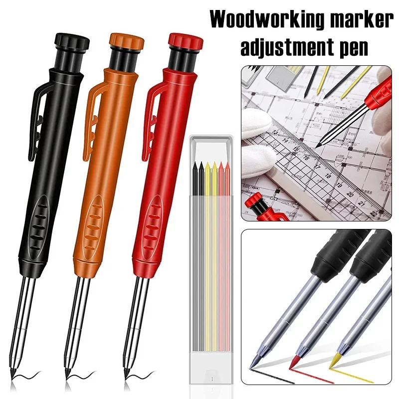 

Sturdy Woodworking Tool Set with 6 Built-in Sharpener Refill Leads Carpenter Pencil Deep Hole Mechanical Pencil Marker Marking