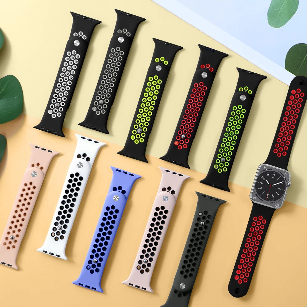 Two sections Silicone Strap For Apple Watch band 44mm 45mm 49mm 40mm 41mm 42mm 38mm Bracelet iWatch series 8 7 3 4 5 6 se Ultra