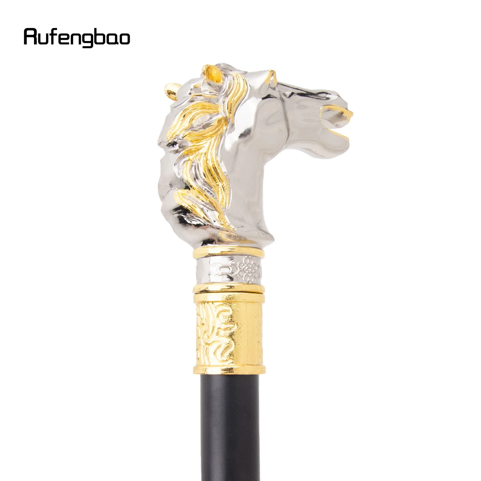 Golden White Race Horse Bristle  Single Joint Fashion Walking Stick Decorative Cospaly Fashionable Walking Cane Crosier 93cm