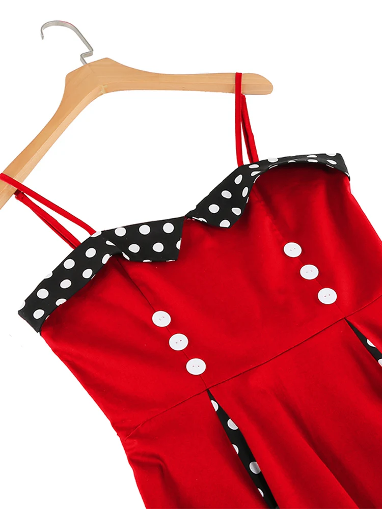 Tonval Sweetheart Neck Spaghetti Strap Double Breasted Long Dress 50s Pinup Vintage Polka Dot Women Party Sexy Dresses