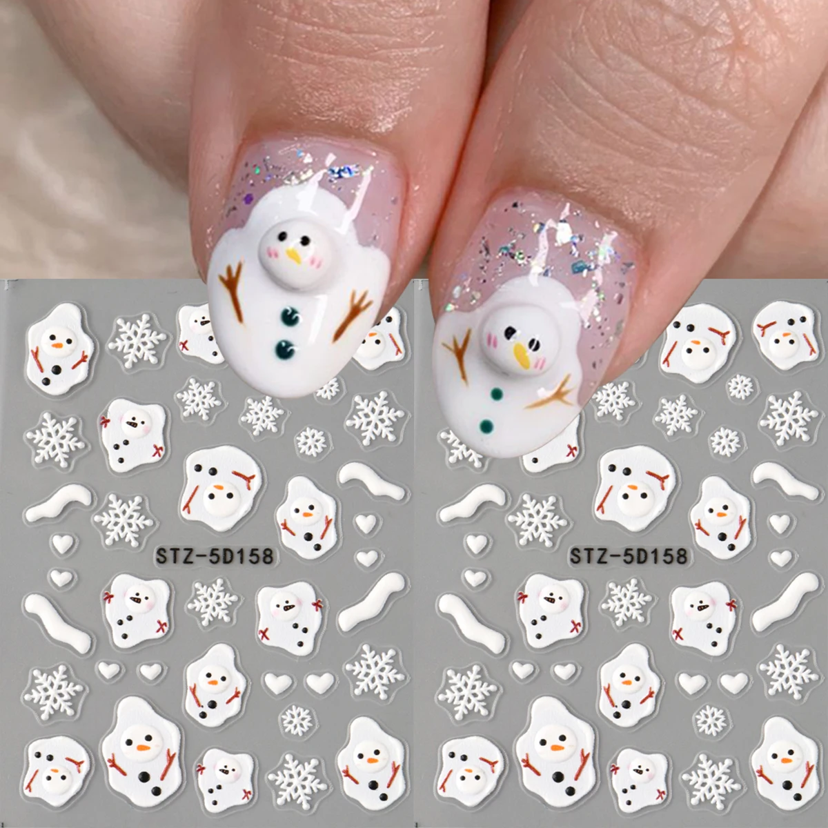 2 pçs derretendo boneco de neve floco de neve arte do prego adesivos bonito dos desenhos animados coração branco inverno simples decalques da arte do prego diy decoração de ano novo