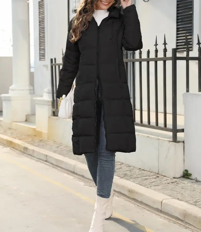 Winter New Hooded Mid Length Slim Fit Warm Long Sleeve Solid Color Jacket For Women,3 Colors