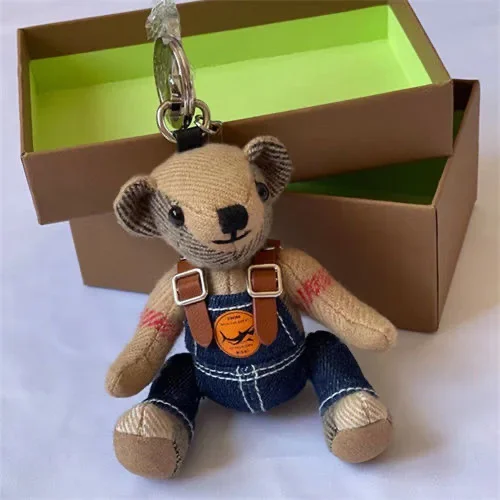 Classic Teddy Bear Pendant Backpack Bear Pendant Doll Car Keychain Cashmere Checkered Cute Doll Christmas Gift Home Decoration