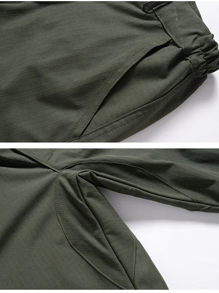 Frühling Herbst Herren Softshell Taktisches Zweiteiler-Set Wasserdicht Winddicht Multi-Taschen Abnehmbare Kapuze Jacke Gerade Cargohose – Detail 26