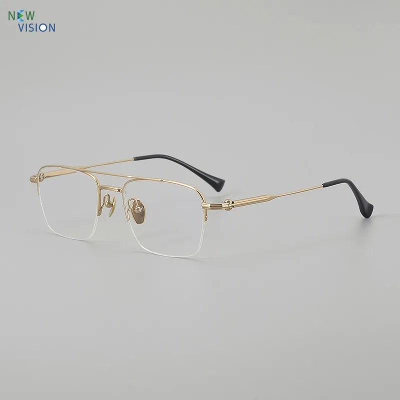 Large Size Men 150mm Square Double Beam High-end Feeling Pure Titanium Fashion Half Frame Eyeglass Frames Optical Pilot Glasses
