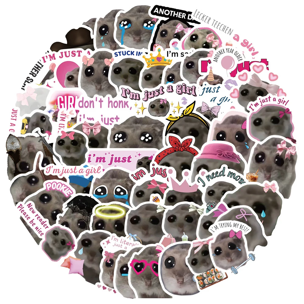 10/30/56PCS Funny Cute Sad Hamster Meme Stickers Kawaii Animal Cartoon Graffiti Decal for Kid DIY Helmet Phone PVC Sticker Decor