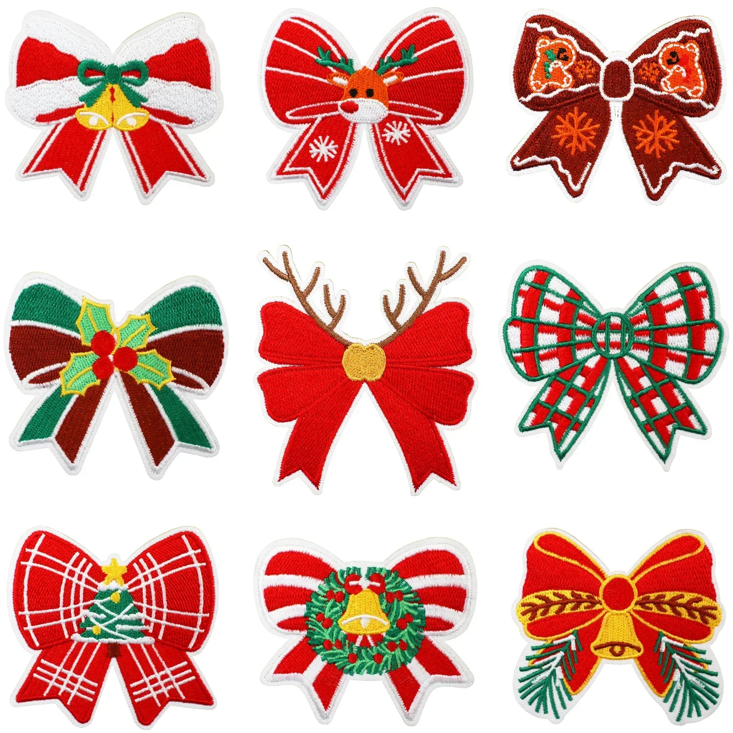 1/10Pcs Christmas Embroidery Bell Bow Biscuits Snowflake Bow Clothes Holiday Decoration Iron on Patches Appliques for Clothing