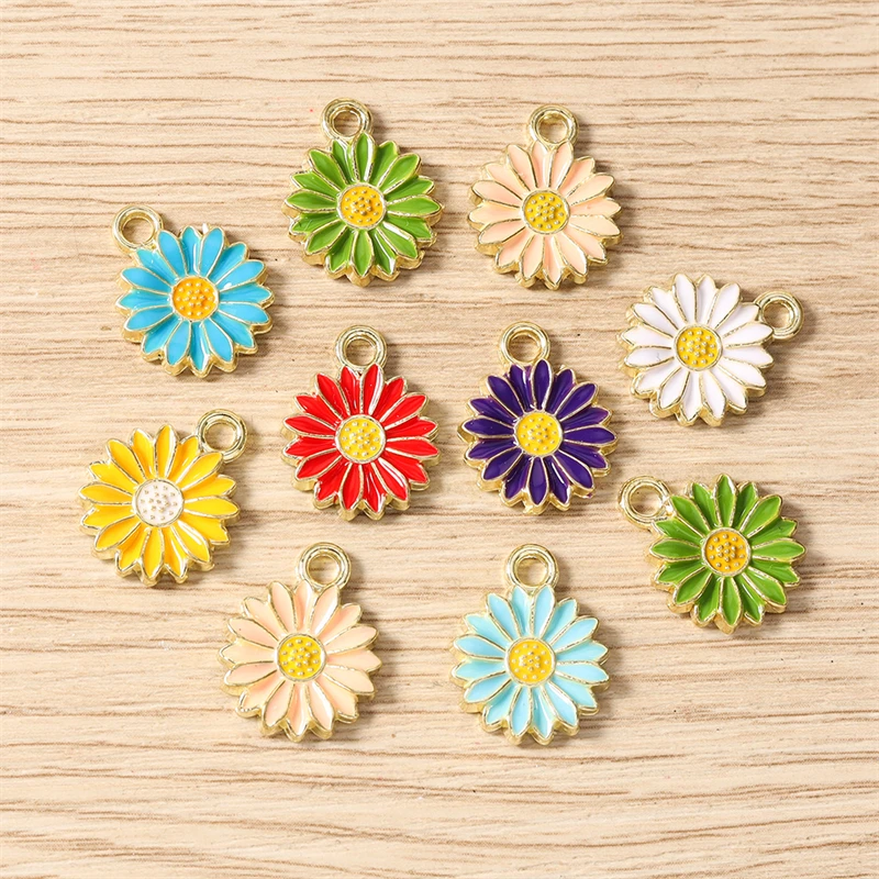 10 Stück 13 x 16 mm niedliche bunte Emaille-Blumenanhänger für die Herstellung von Ohrringen, Halsketten, Armbändern, DIY-Handwerk, Schmuckzubehör – Detail 4