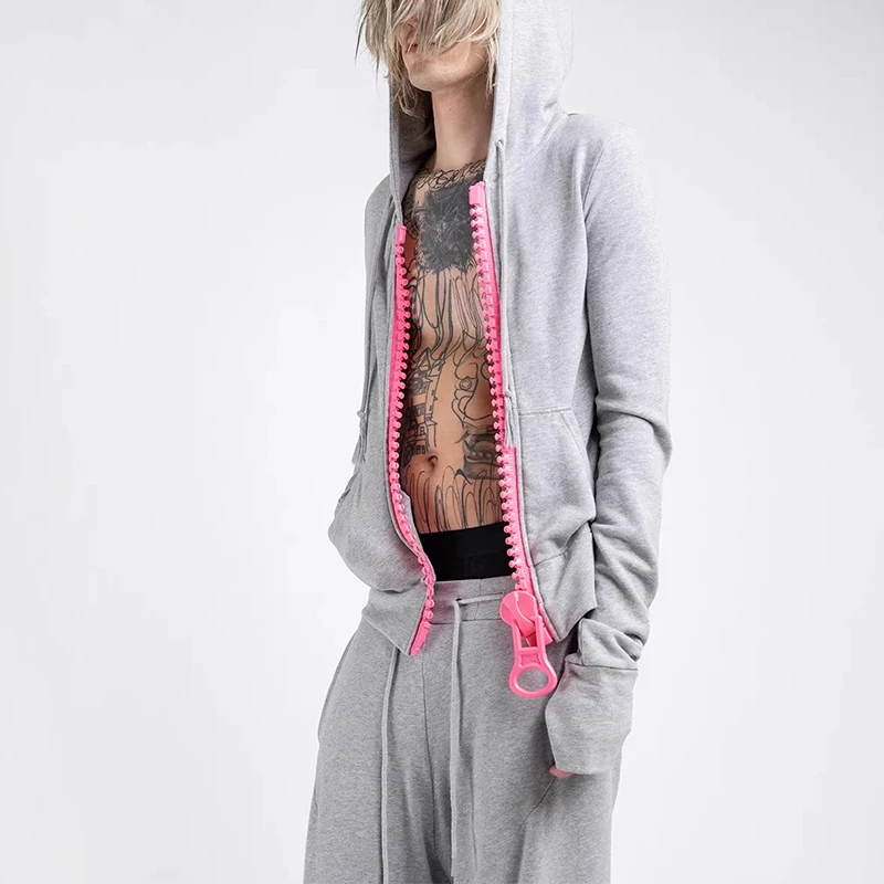 

Top Personality Big Zipper Color Matching Slimming Hoodie Casual Solid Color Street Trendy Ins Style