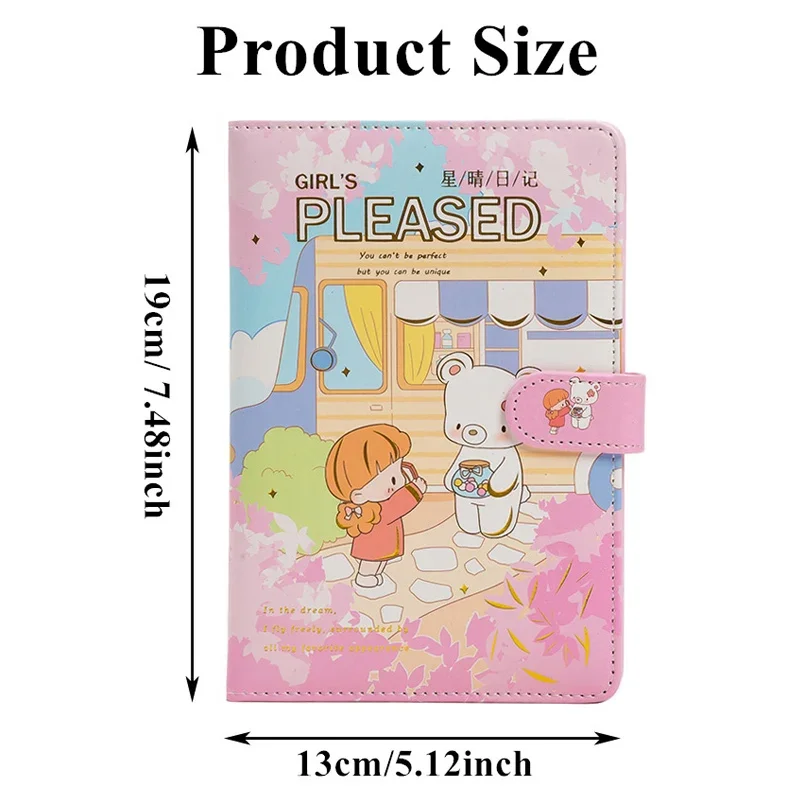 19x13cm Cute Bear Cartoon Planner Journal PU Cover Kawaii Daily Planning Student Reflections Stay Organized Enhance Productivity