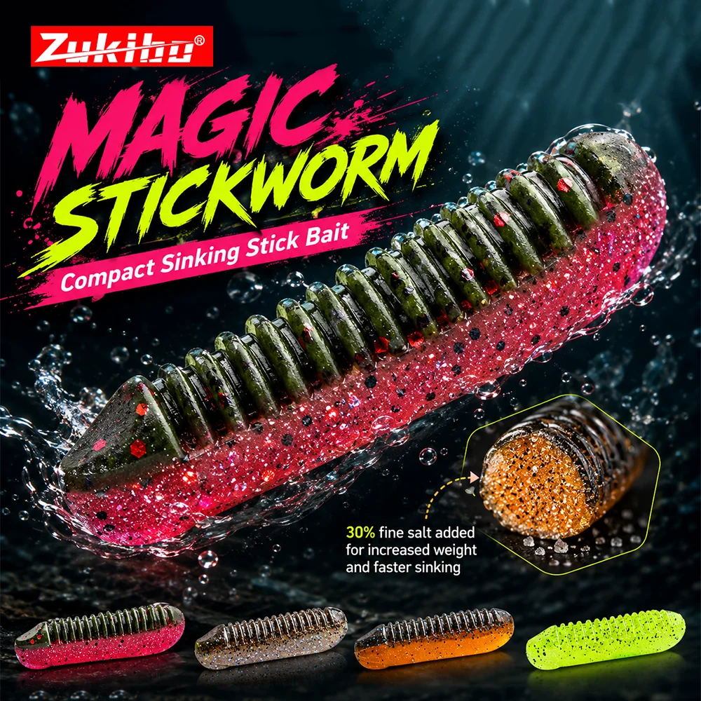 ZUKIBO Soft Bait 8pcs Salt Impregnated High Density Potato Worm PVC Sinking Lure Bass Pike Trout Larva Grub Freshwater Tackle