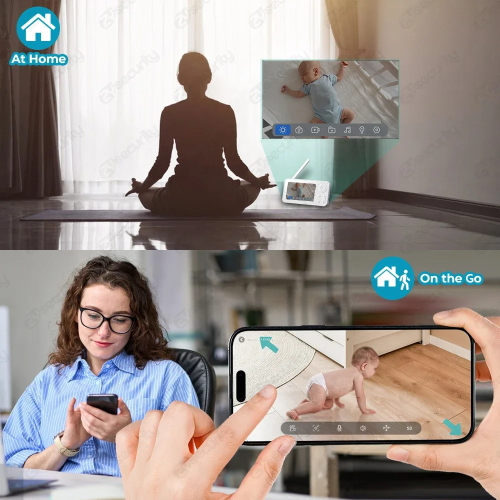 4.3" جهاز مراقبة الطفل واي فاي 2K 3MP هاتف الطفل عبر الشاشة والتحكم في التطبيقات تسجيل وتشغيل الفيديو مستشعر الحرارة والرطوبة الرؤية الليلية صوت ثنائي الاتجاه كشف الحركة والصوت تعقب تلقائي RGB ضوء