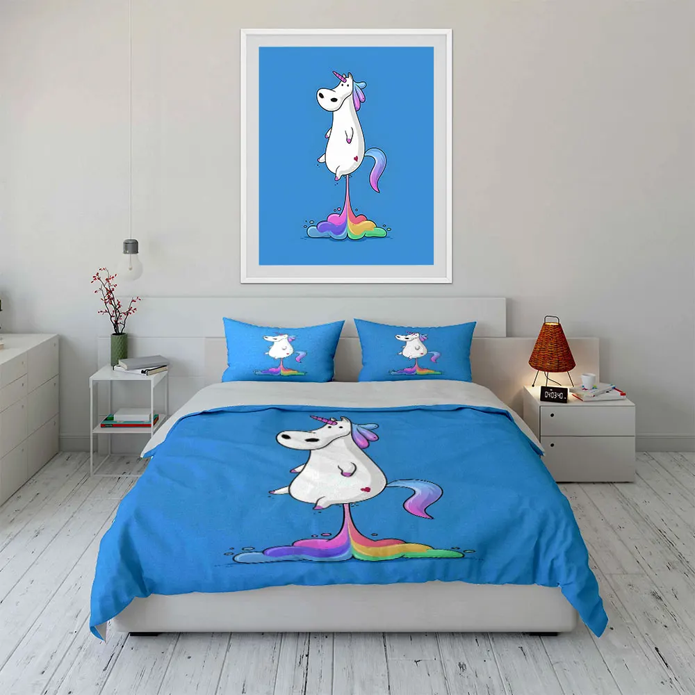 Whimsical Floating Unicorn with Rainbow Duvet Cover Set with 3D Printing Design Soft Polyester Bedding Set All-Season Comfort