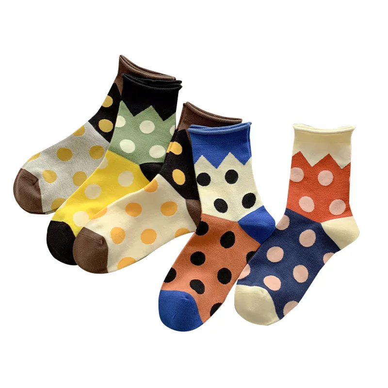 5 أزواج من الجوارب المريحة ذات اللون الحلوى، جوارب متوسطة الطول، حواف ملفوفة، نقاط مطابقة الألوان، جوارب عصرية #3