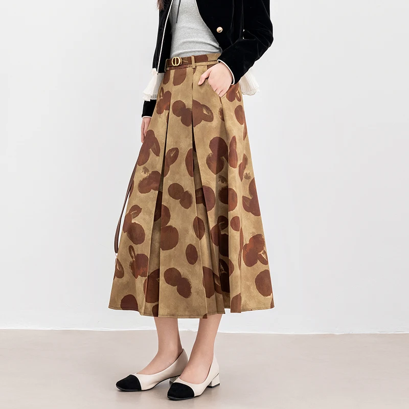 

Ele Floral Print A-Line Midi Skirt High Waist Women's Spring New Sle Korean Version Commute Polyester Fiber Skirt